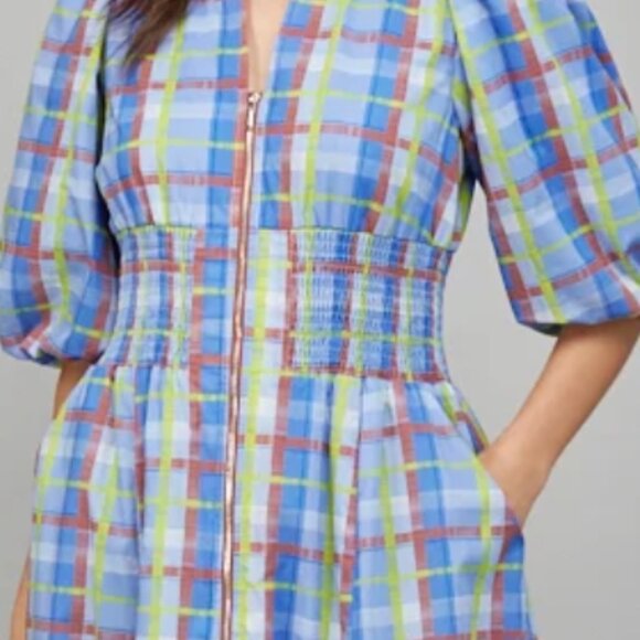 Periwinkle Olive Plaid Midi Dress - MEDIUM - Picture 5 of 11